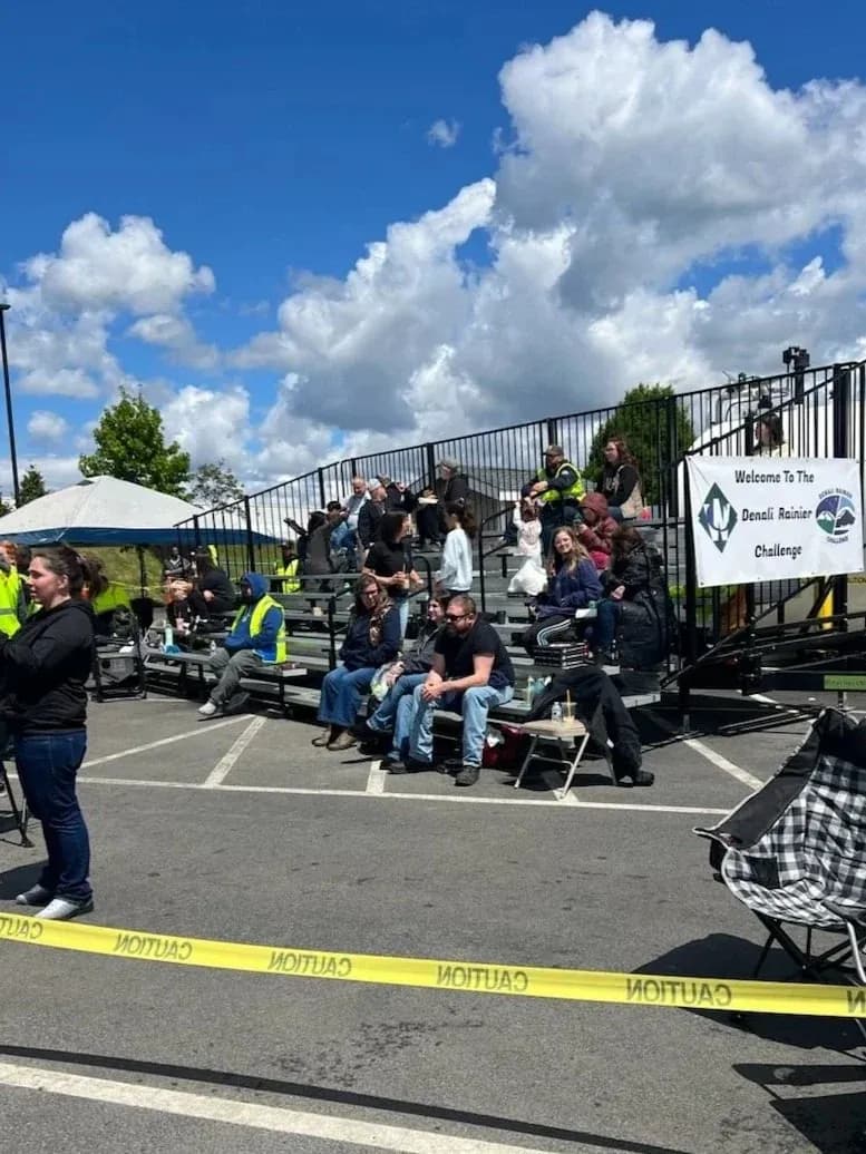 Portable grandstand bleacher seating set up for a rodeo event