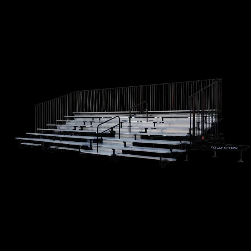 7-row mobile bleachers seating approximately 107 spectators for athletic events and school programs